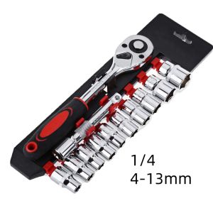 12PCS 1/2 1/4 inch CR-V Ratchet Socket Wrench Set Mechanic Spanner Car Motorcycle Repair Tool