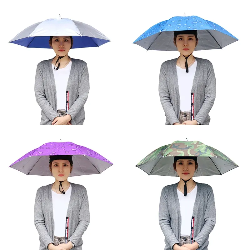 1Pc Portable Outdoor Foldable Sun Rain Umbrella Hat Headwear Cap Head For  Fishing Beach Head Hats