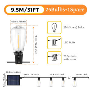 【Limited-time offer】ST38 LED Solar String Light Warm White IP65 Waterproof Outdoor Garden Patio Party Wedding lampu Camping Lights