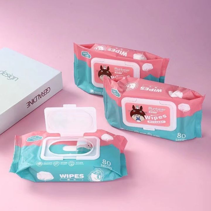 Baby Wipes ทิชชู่เปียกทำความสะอาดสำหรับเด็ก ทำความสะอาดหน้าได้ 1ห่อ มี80แผ่น 【มีสินค้าพร้อมส่ง ราคาถูก】