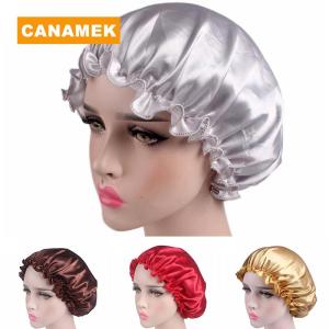 【CANAMEK】 Silk Satin Night Sleep Cap Hair Bonnet Hat Head Cover Wide Band Adjust Elastic