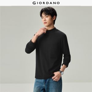 Giordano Beau Monde Men Mock neck long sleeve brushed tee Free Shipping 13026639