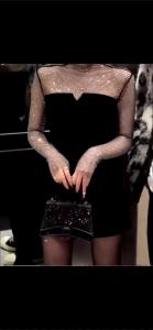 Đầm Nhung Tay Dài Cổ Cao Đính Kim Sa Lấp Lánh Thời Trang Mùa Đông Kiểu Pháp Gợi Cảm Hàng Mới Dành Cho Bạn Nữ#X0616