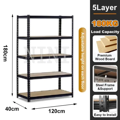 NINI 6 Tier Boltless Rack Rak Besi Bertingkat Metal Rack Shelf High Load-Bearing Easy To Install Adjustable Rak Dapur Rack Shelf Black 置物架