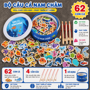 Hộp Đồ Chơi Câu Cá Nam Châm Bằng Gỗ Cho Bé – Đồ Chơi Montessori Giáo Dục Câu Cá Nhiều Màu Rèn Luyện Phối Hợp Tay Mắt