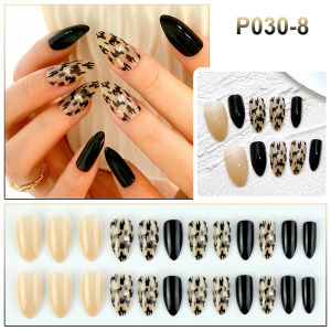 PINPAI Finished Design Press On Nails Marble Pattern Leopard False Nails Almond Claw Decorated Artificial False Nail Art Tips