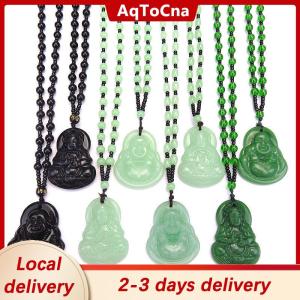 [COD] AqToCna Ship within 24 hours Classic Natural Chinese Buddha Pendant Jade Necklace Fashion Charm Jewelry Carved Blessing Lucky Amulet Gifts For Women Men