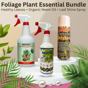 ANDGRO Foliage Plant Essential Bundle Deal: Foliar Spray for Healthy Leaves Leaf Shine Spray & Neem Oil. Ready to use fertilizer and foliage care