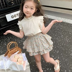 Sunday Kids Fashion Korean Girls Clothing Kids Girls Terno Floral Top With Shorts 2 Pieces Clothes Set Kids Outfits