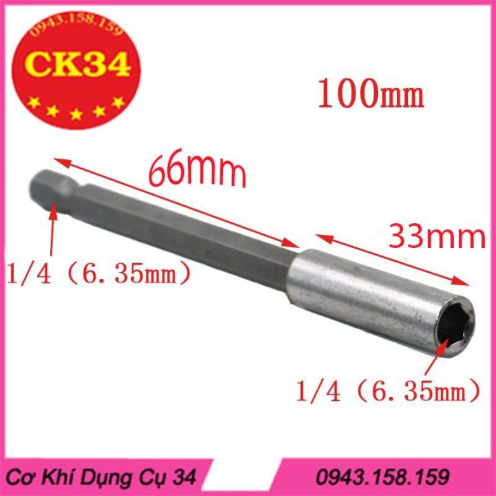 Đầu nối tô vít dài 100mm cho máy khoan, máy bắn vít chuôi lục giác ...