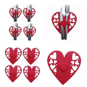 4 PCS Valentines Day Love Cutlery Bag Set Fork Knife Bag Tableware Holder Bags Perfect for Couples and Special Dinners