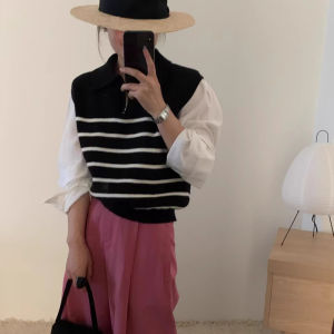 Draylen Stripe Polo Neck Knitted Top for women 2025 new style