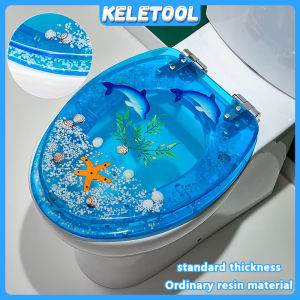 Round Ocean Resin Toilet Seat Penutup Mangkuk Duduk Tandas Resin Quick Release  Elongated Transparent Ocean Toilet Seat Quiet And Slow Close Lid And Seat Thickened 3D Effects
