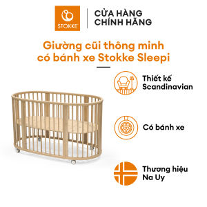 Nôi Cũi Stokke Sleepi V3 gỗ sồi cao cấp điều chỉnh độ cao đáy nôi bánh xe xoay và khóa chống trượt cho bé 0 - 5 tuổi - Stokke Sleepi Bed V3