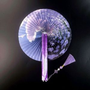 DJRGS with Tassel Round Folding Hand Fan Shell-Shaped ic Plastic Handle Chinese-Style Shell Fan Gentle Design Paper Retro Handheld Fan Home Decoration