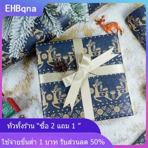 [COD] EHBqna KITCHEN กระดาษห่อคริสต์มาสม้วนกระดาษคราฟท์สีน้ำเงินเข้มกระดาษเกล็ดหิมะดอกไม้คริสต์มาสกวางเรนเดียร์ออกแบบสำหรับปีใหม่