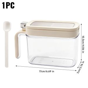 Kitchen Sealed Spice Jar / Pop Top Design Condiment Box / Moisture & Leak Proof Plastic Container with Spoon for Sugar & Seasonings