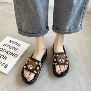 Free Shipping WomenS Summer Thick-Soled Slippers Fashionable And Cute Bear Design Suitable For Indoor And Outdoor Wear Non-Slip With A High Heel And A Wedge Heel And A One-Strap Design