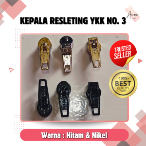 (5 PCS) Kepala Resleting YKK No. 3 Nikel & Hitam aksesoris tas