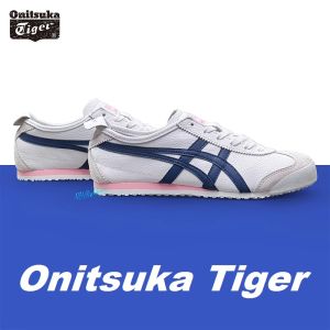 Original Tiger Shoes Classic White/dark Blue/pink Mexico66 Low Top Mens and Womens Leather Non-slip Lazy Shoes Comfortable Breathable Casual Sneakers 1182A078