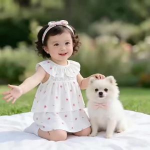 Baby a Cotton short-sleeve lace princess romper for newborns stylish and sweet baby jumpsuit
