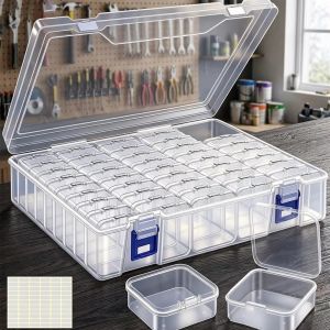 LIWU Các ngăn chứa riêng biệt. Hộp đựng đồ bằng nhựa. 44 ngăn có nắp chống bụi. Hộp đựng linh kiện phần cứng Di động Trong suốt Hộp đựng hạt cườm nhỏ Dùng để lưu trữ ốc vít và đai ốc.