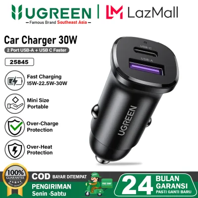 UGREEN Car Charger Mobil Dual Port USB A + USB C Fast Charging 36w-130w