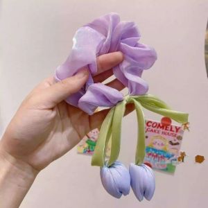 1pc Kids Korean Cute Flower Tulip Hair Tie Baby Girls Ponytail Bow Elastic Rubber Band Ponytail