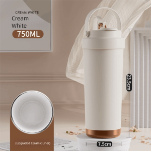 NANMEN Dual Drink Insulated Cup Large Capacity Multi-functional Ceramic Inner Pot Insulated Cups Cup Accessories Straw Cup with Hand for Men Women