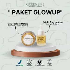 GREENSHE PAKET GLOWUP Sudah BPOM Dan Cocok Untuk Semua Jenis Kulit Bedak SHC Serum Glowing