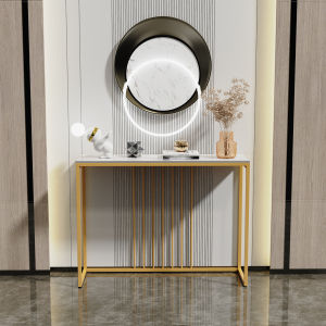 UNHO Console Tables Sintered Stone with Gold Metal Frame 100/120CM Modern Narrow Entryway Sofa Table