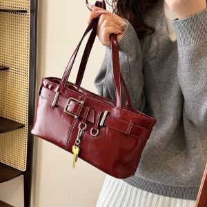 G PU Leather Underarm Handbags Zipper Belt Buckle Design Shoulder Bag  Waterproof Shoulder Satchels for Women Lady