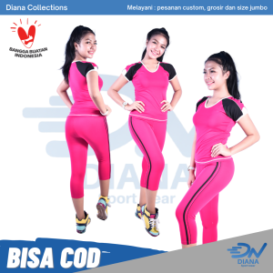 Set Baju Senam Wanita Jumbo Warna Pink & Celana Setelan Olahraga Cewek
