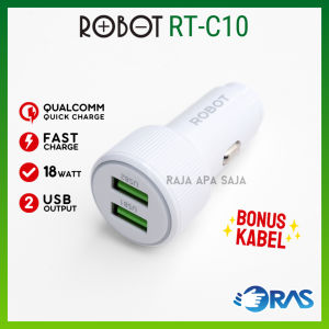 Car Charger Mobil Motor 3A 18W 2 Port Output USB Tipe C Quick Charge Fast Charging Robot C10