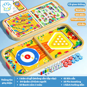 Bộ Đồ Chơi Gỗ đa năng 5 Trong 1 - Cờ Giao Thông Cờ Rắn Bowling | Đồ Chơi Giáo Dục Tương Tác