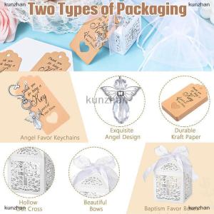 [COD] kunzhan 24 Pieces Angel Keychains Favor Baptism Party Favors Baptism Boxes White Organza Bags With Tags