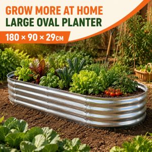 Large Oval Raised Garden Bed 180x90x29cm Galvanized Metal Planter for Backyard Vegetable Garden