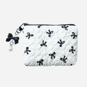 FLYING Large Capacity Bow Makeup Bag Storage Pouch Bowknot Print Coin Purse Cute Style Skincare Bag Travel