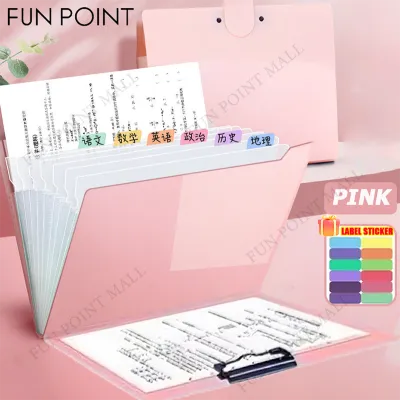 FUN POINT 3-in-1 A4/Long Size Expanding File Folder With Clipboard Folder Organizer 8 Pockets Document Storage For School Office
