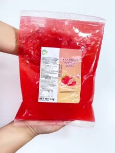 [BEST SELLER] Strawberry Flavored Popping Boba 1kg - Premium Bubble Tea Topping with Real Fruit Juice