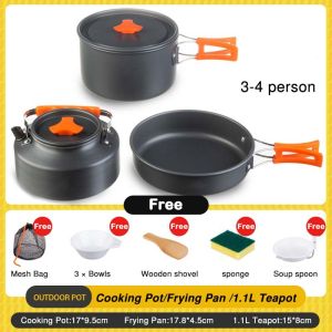 Versatile Aluminum Alloy Camping Cookware Set with Anti-scald Handle for 2-3 Persons - Portable & Durable Outdoor Cooking Pot