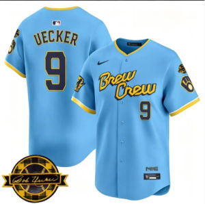 Embroidered baseball jersey in stock MLB Milwaukee Brewers 9 # 11 # 22 # 32 # Light blue embroidered baseball jersey