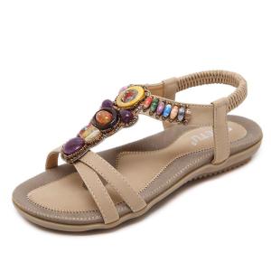 【35-42】Womens Shoes New Ethnic Style Sandals Womens Fashion Beaded Retro Beach Flat Sandals Non-slip Casual Slippers Flip Flops