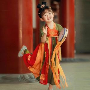 Cosplay Summer Chinese Folk Dance Perform Wear clothes hanfu girl kids Child Tang Dynasty traditional dress ancient Stage Carnival Performance Dress for 4 5 6 7 8 9 10 11 years old