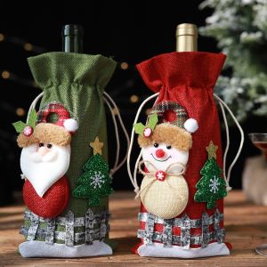 New Christmas Decorations Burlap Fence Wine Bottle Cover Drawstring Wine Bottle Cloth Bag