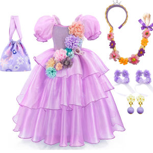 Isabella Cosplay Costume Girls Luxury Purple Layered Dress Deluxe Flowers Applique Frock Stage Performance Elegant Gown