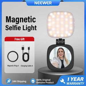 NEEWER Magnetic Phone Selfie Light Folding LED Phone Fill Ring Lighting with Makeup Mirror NL48B