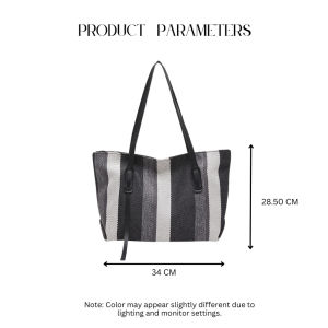 ABS Beg wanita belang trendy jalan kerja cafe campus travel vertical stripes tote bag shoulder chic comfy berguna 优雅