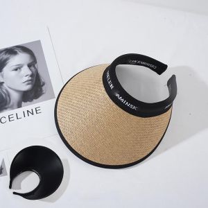 หมวกฟางแฟชั่นกันแดดป้องกันรังสีUVได้ถึง 99%สามารถพับเก็บได้หมวกฟางพลาสติกสีดำบังแดด