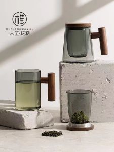 Mu Sheng Japanese Style Glass Cup 1 pc 木笙玩物 初笙杯7A-黑胡桃木柄 男士文艺茶杯
